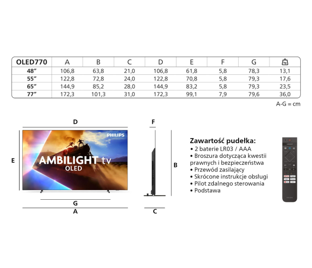 PHILIPS 55OLED770 55" OLED 4K 120Hz VRR Titan OS Ambilight 3 Dolby Vision Dolby Atmos, HDMI 2.1 - 1363023 - zdjęcie 21